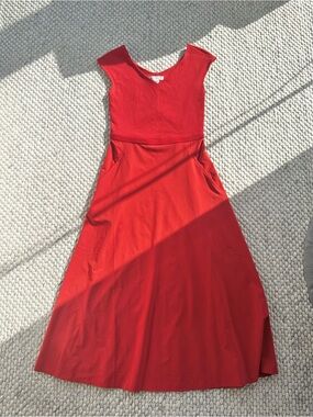 Athleta Red-Orange Maxi Cap-Sleeve A-Line Dress